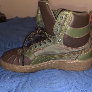 Puma Kids High-Top Sneakers in Brown and Olive Green